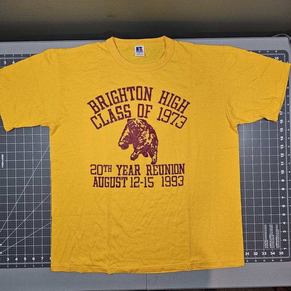 Vintage High School Reunion Tshirt Large Russell Athletics Gold 90s Singlestitch